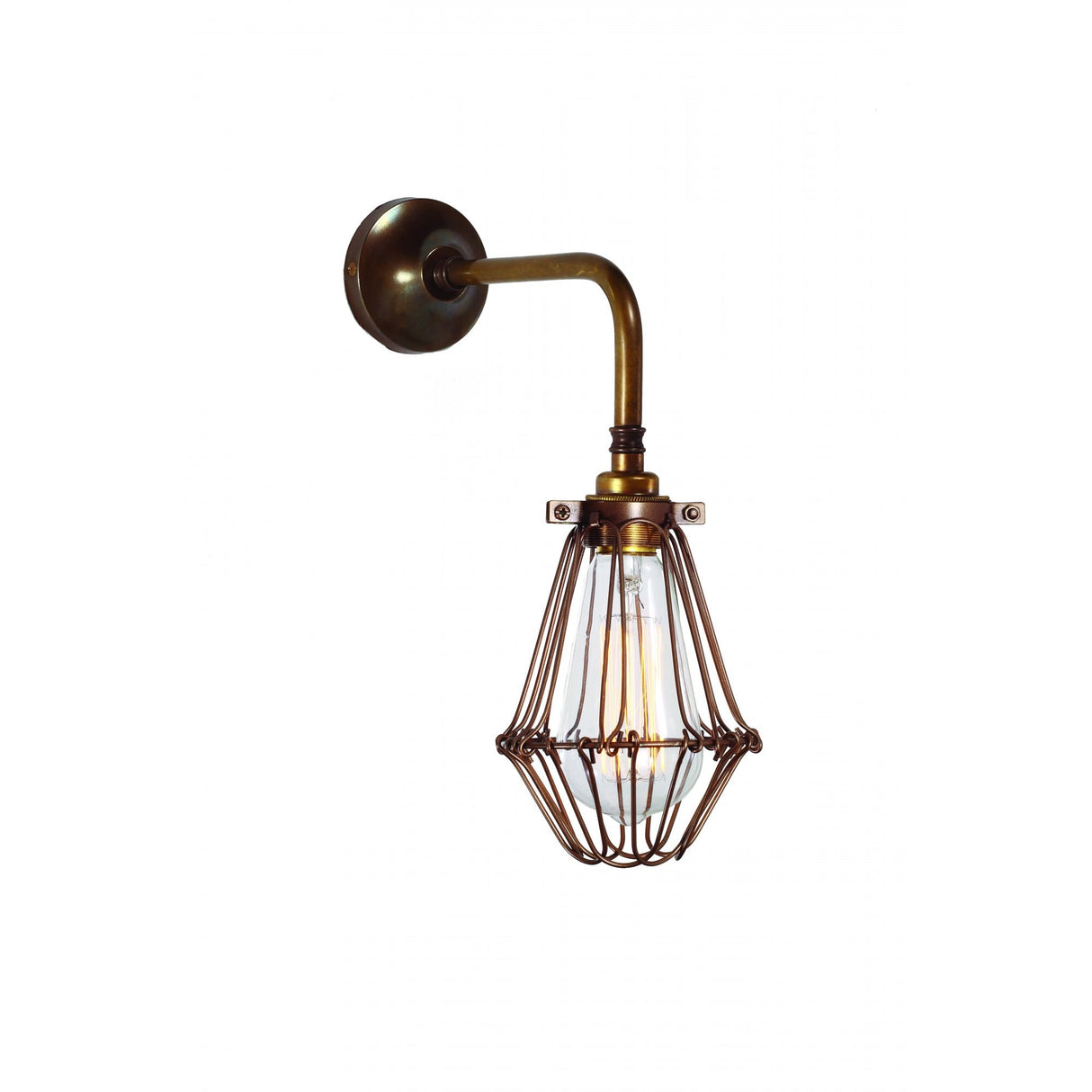 Vintage Industrial Wall Light with Brass Cage Design