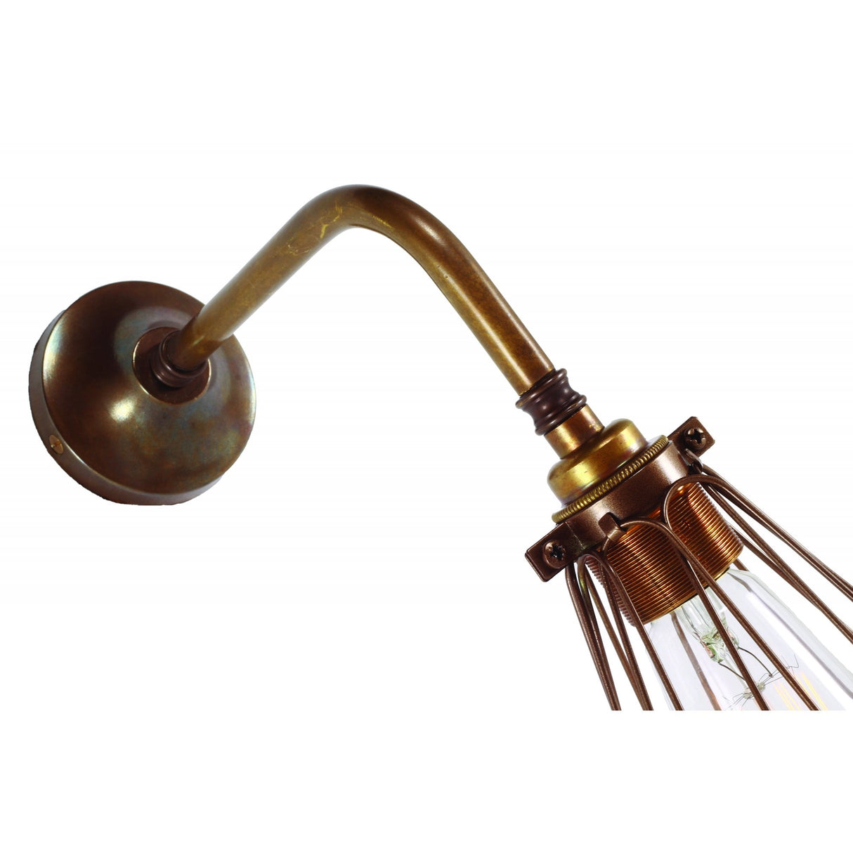 Vintage Industrial Wall Light with Brass Cage Design