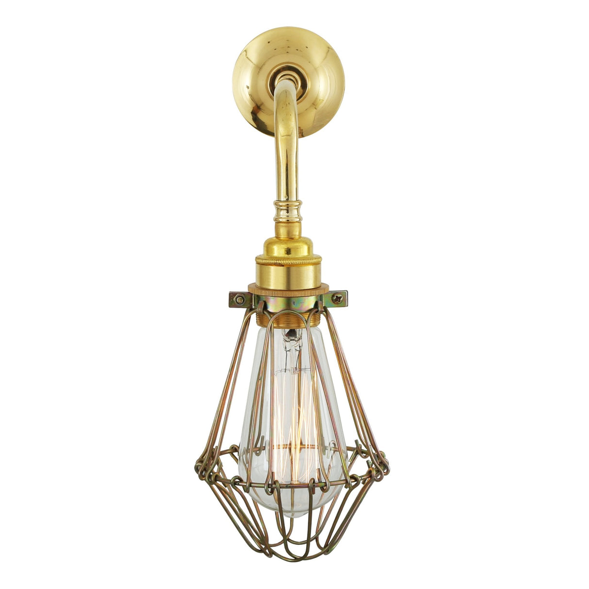 Vintage Industrial Wall Light with Brass Cage Design