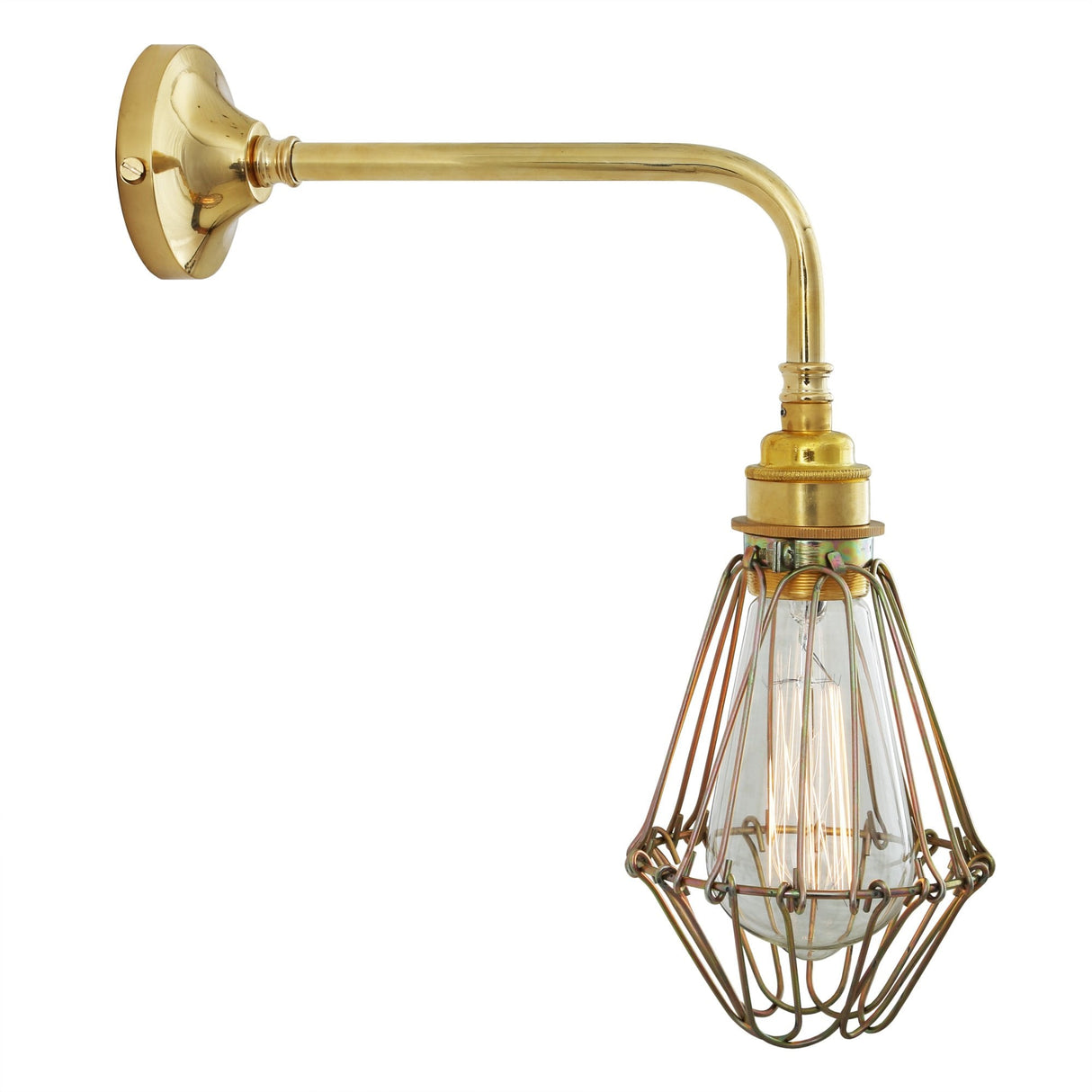 Vintage Industrial Wall Light with Brass Cage Design