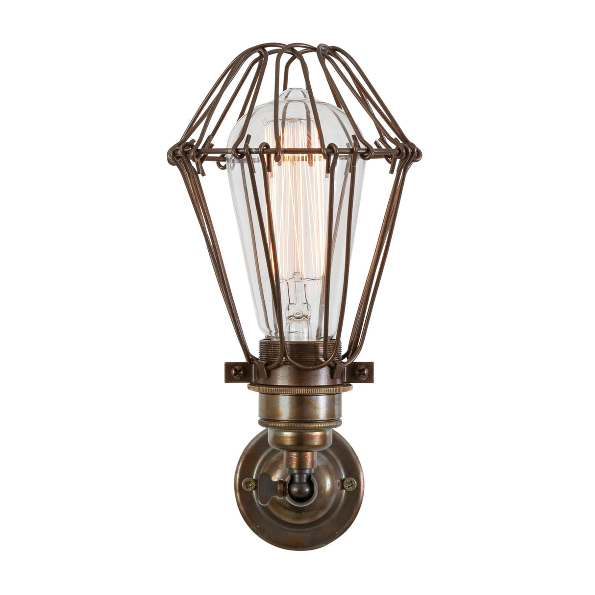 Vintage Industrial Cage Wall Sconce with Brass Details