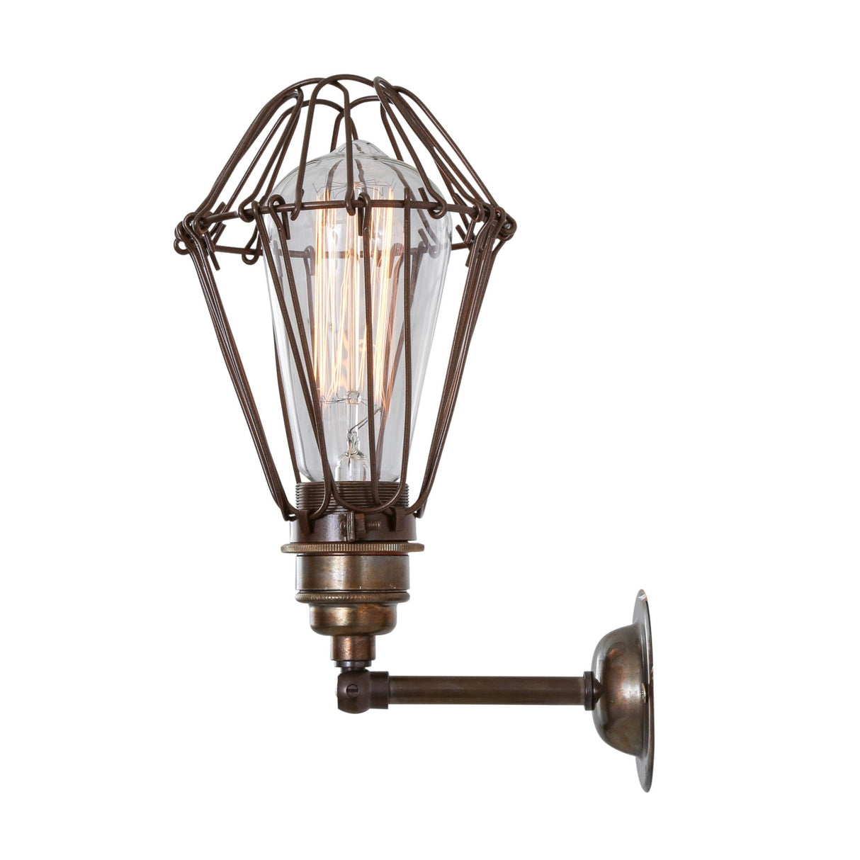 Vintage Industrial Cage Wall Sconce with Brass Details