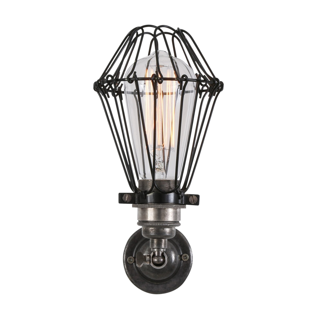Vintage Industrial Cage Wall Sconce with Brass Details