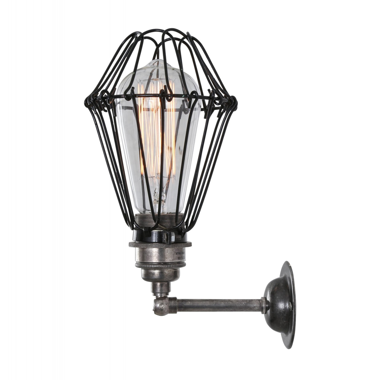 Vintage Industrial Cage Wall Sconce with Brass Details