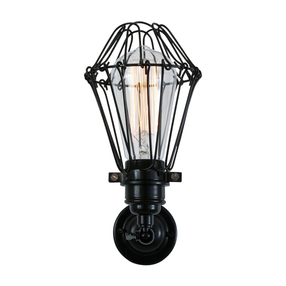 Vintage Industrial Cage Wall Sconce with Brass Details