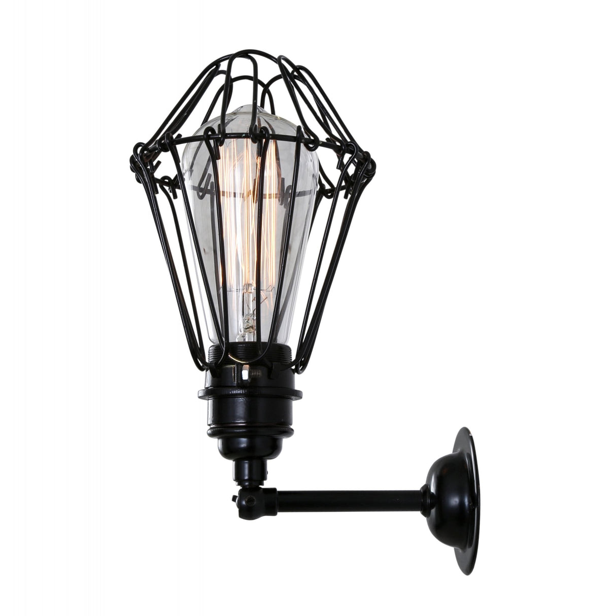 Vintage Industrial Cage Wall Sconce with Brass Details