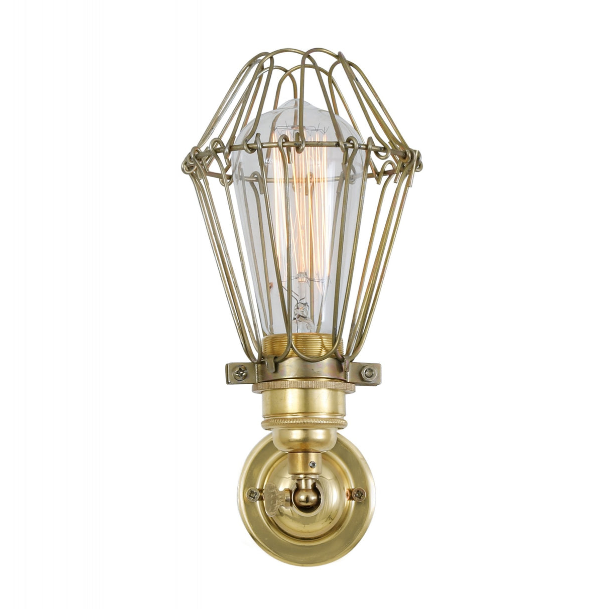Vintage Industrial Cage Wall Sconce with Brass Details