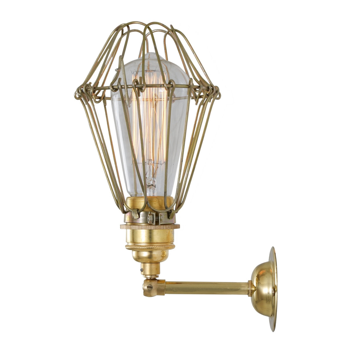 Vintage Industrial Cage Wall Sconce with Brass Details