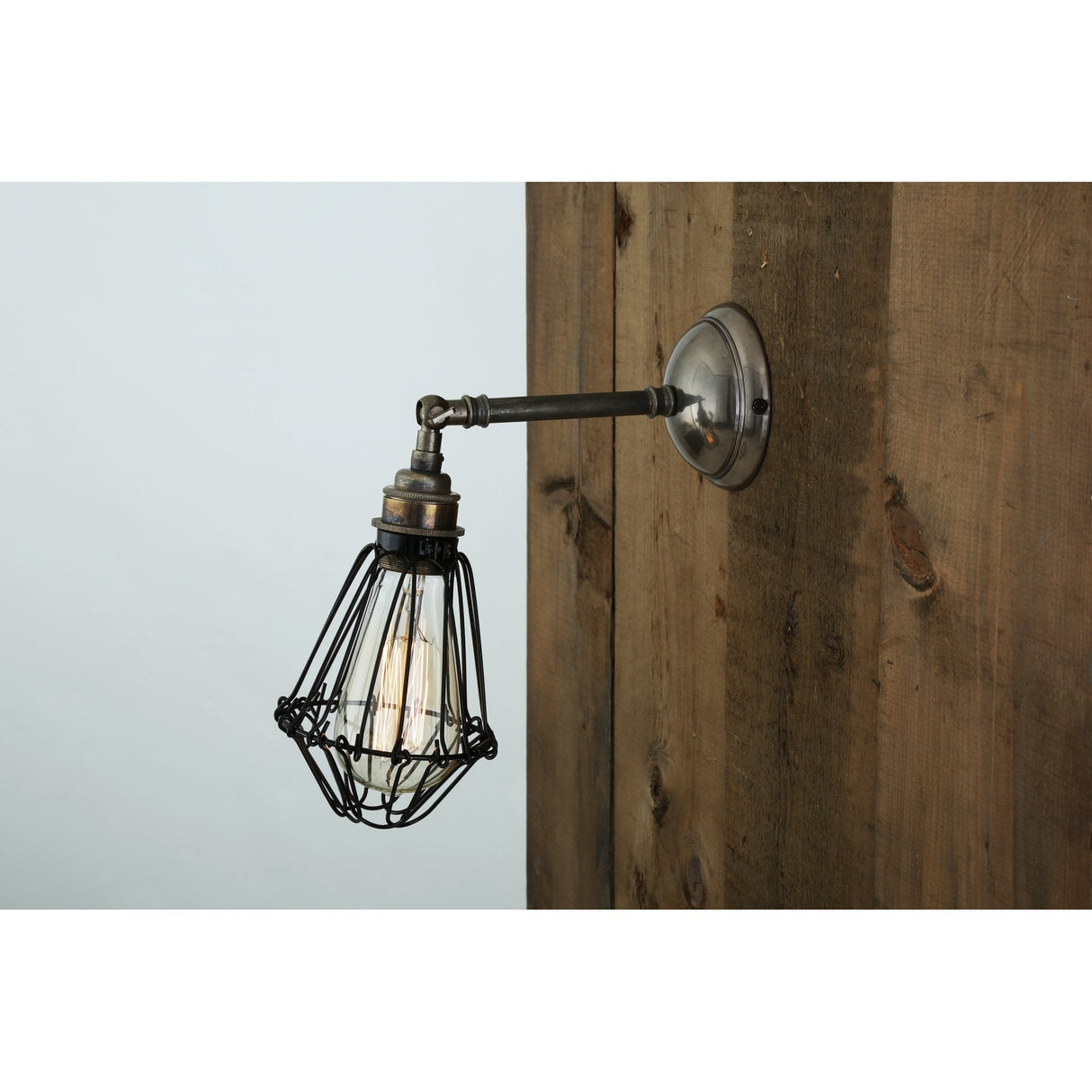 Industrial Brass and Steel Cage Wall Sconce Fixture