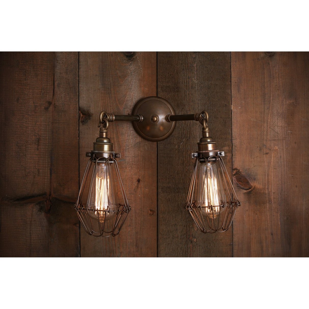 Rigo Vintage Double Cage Industrial Wall Sconce with Two Bulbs