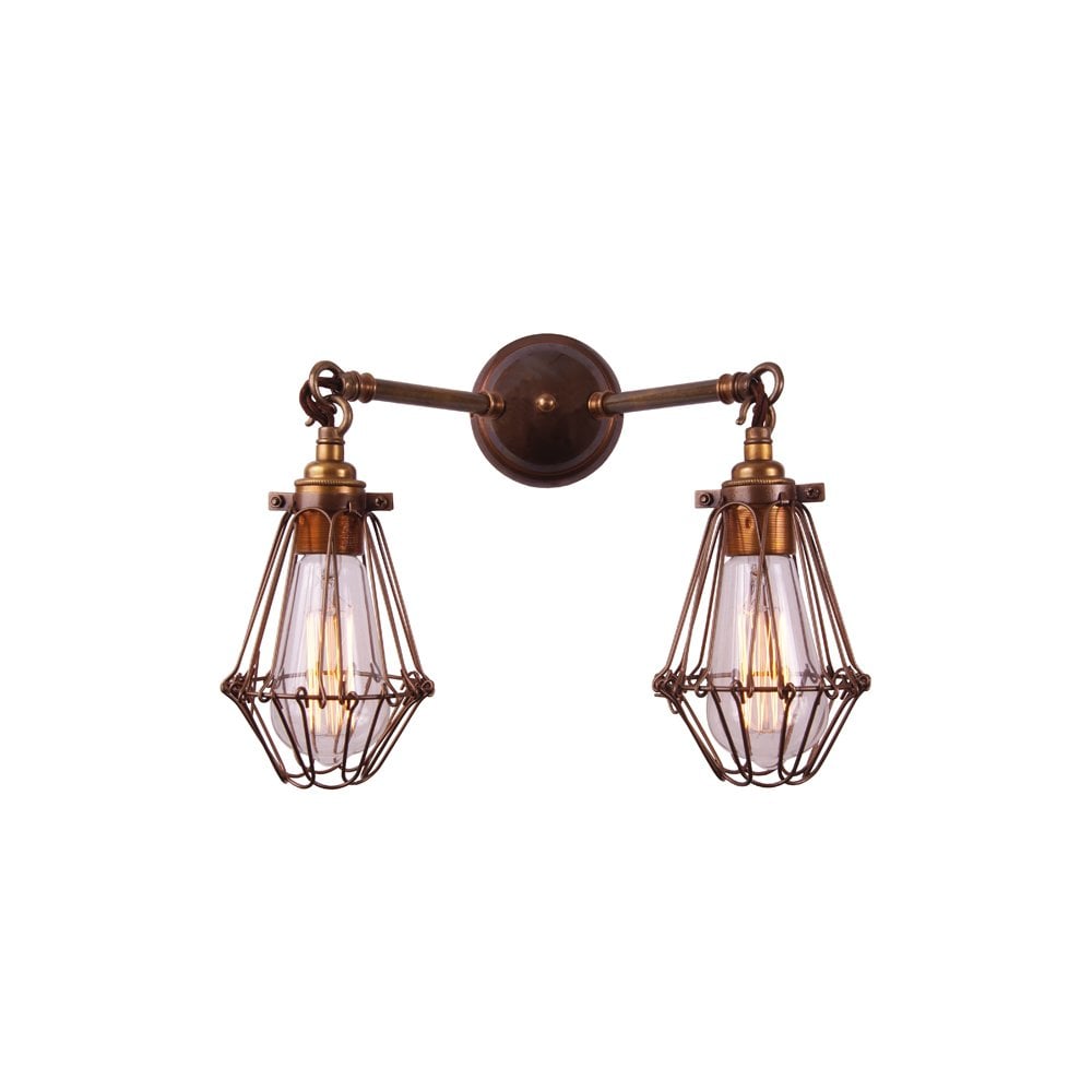 Rigo Vintage Double Cage Industrial Wall Sconce with Two Bulbs