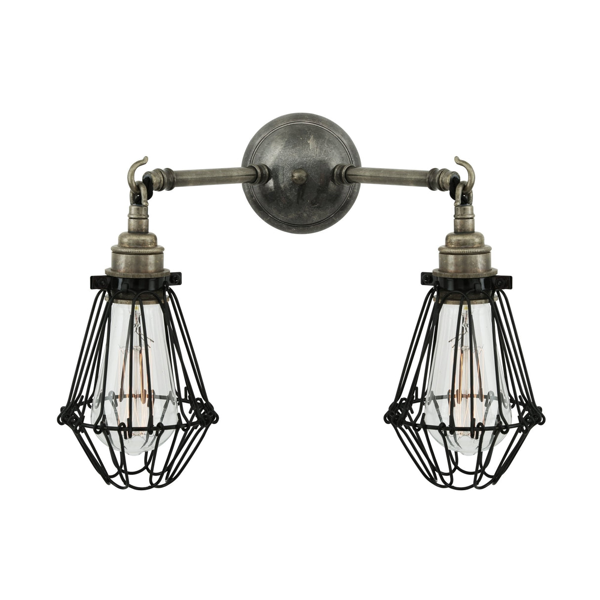 Rigo Vintage Double Cage Industrial Wall Sconce with Two Bulbs