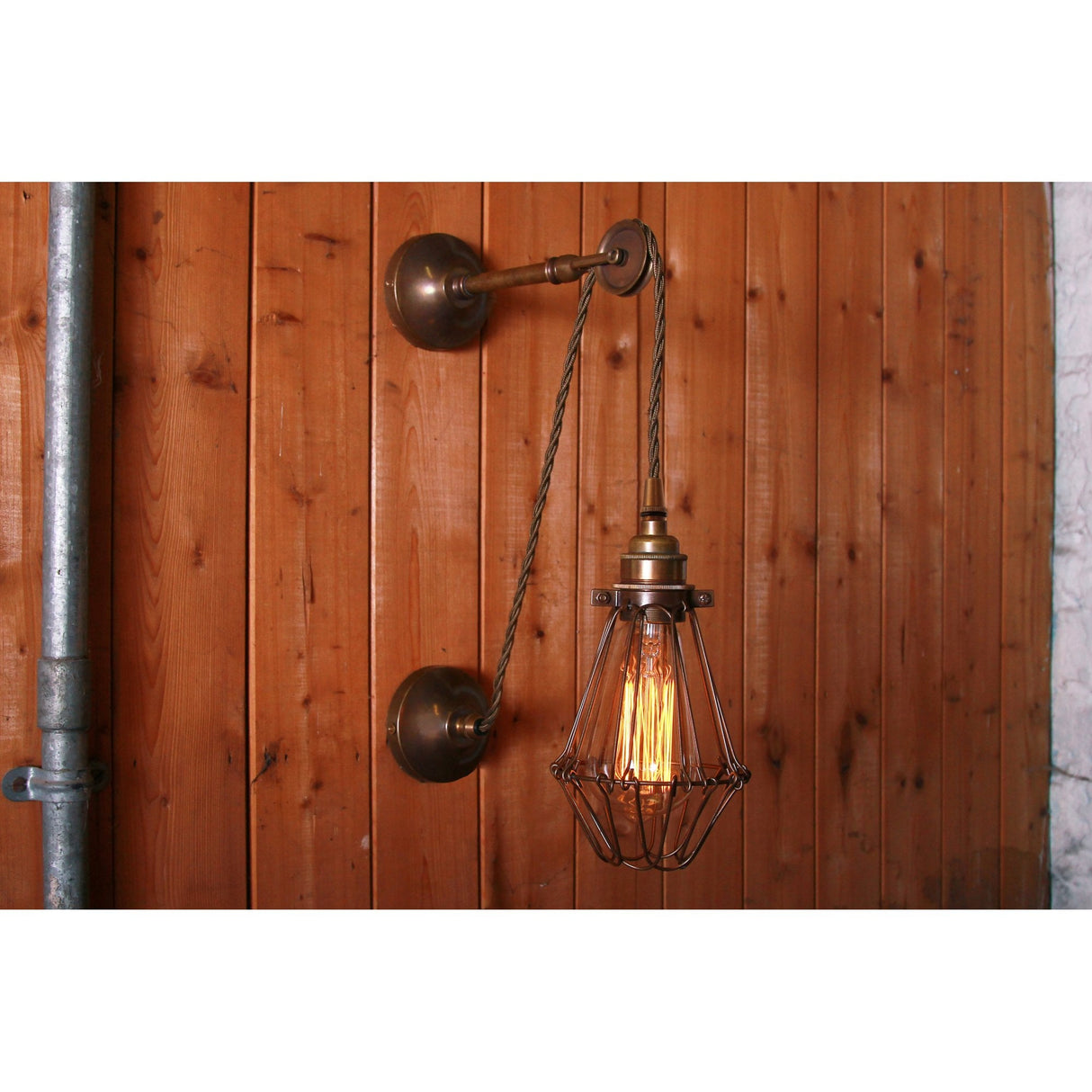 Vintage Industrial Apoch Cage Wall Sconce in Antique Brass