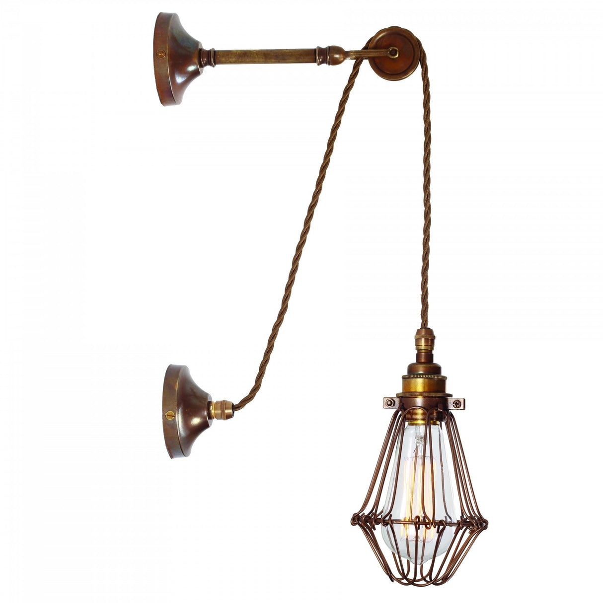 Vintage Industrial Apoch Cage Wall Sconce in Antique Brass