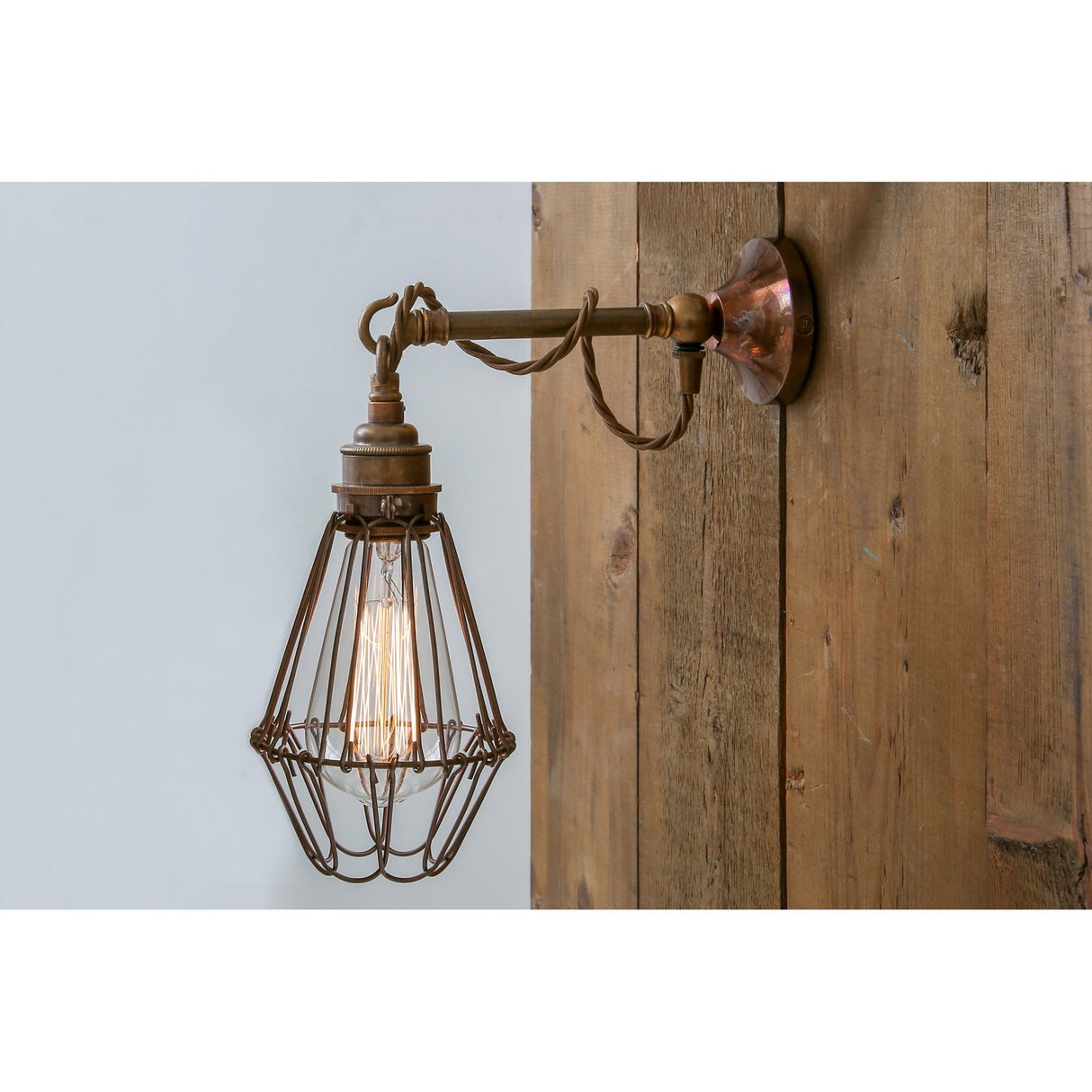 Antique Brass & Industrial Cage Wall Sconce