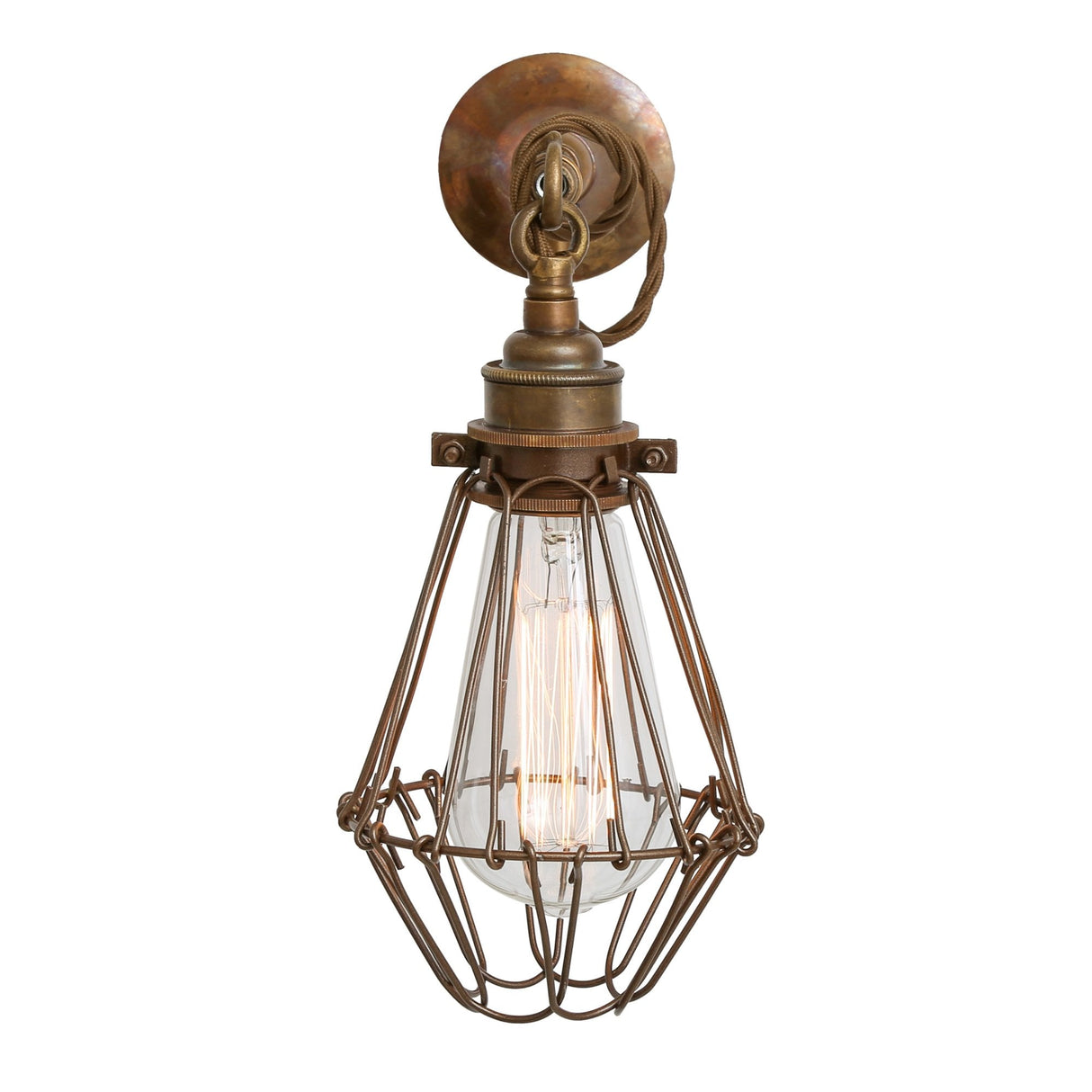 Antique Brass & Industrial Cage Wall Sconce