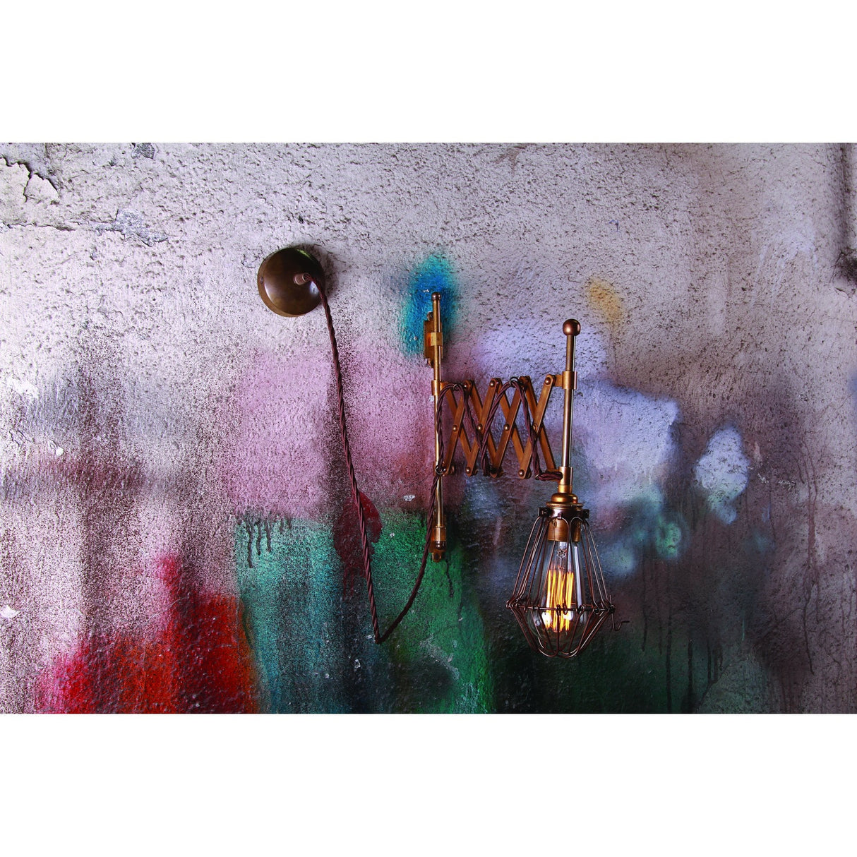 Antique Brass Lonn Wall Light with Gold Zinc Cage Design