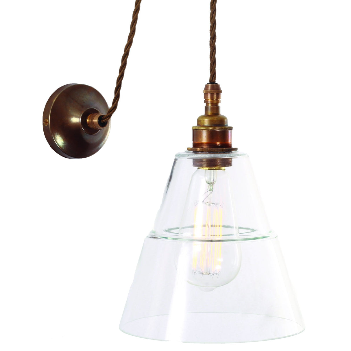 Antique Brass Industrial Pulley Wall Light with Coolie Shade