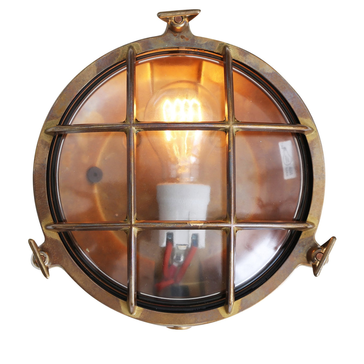 Nautical Round Bulkhead Wall Light in Brass and Glass