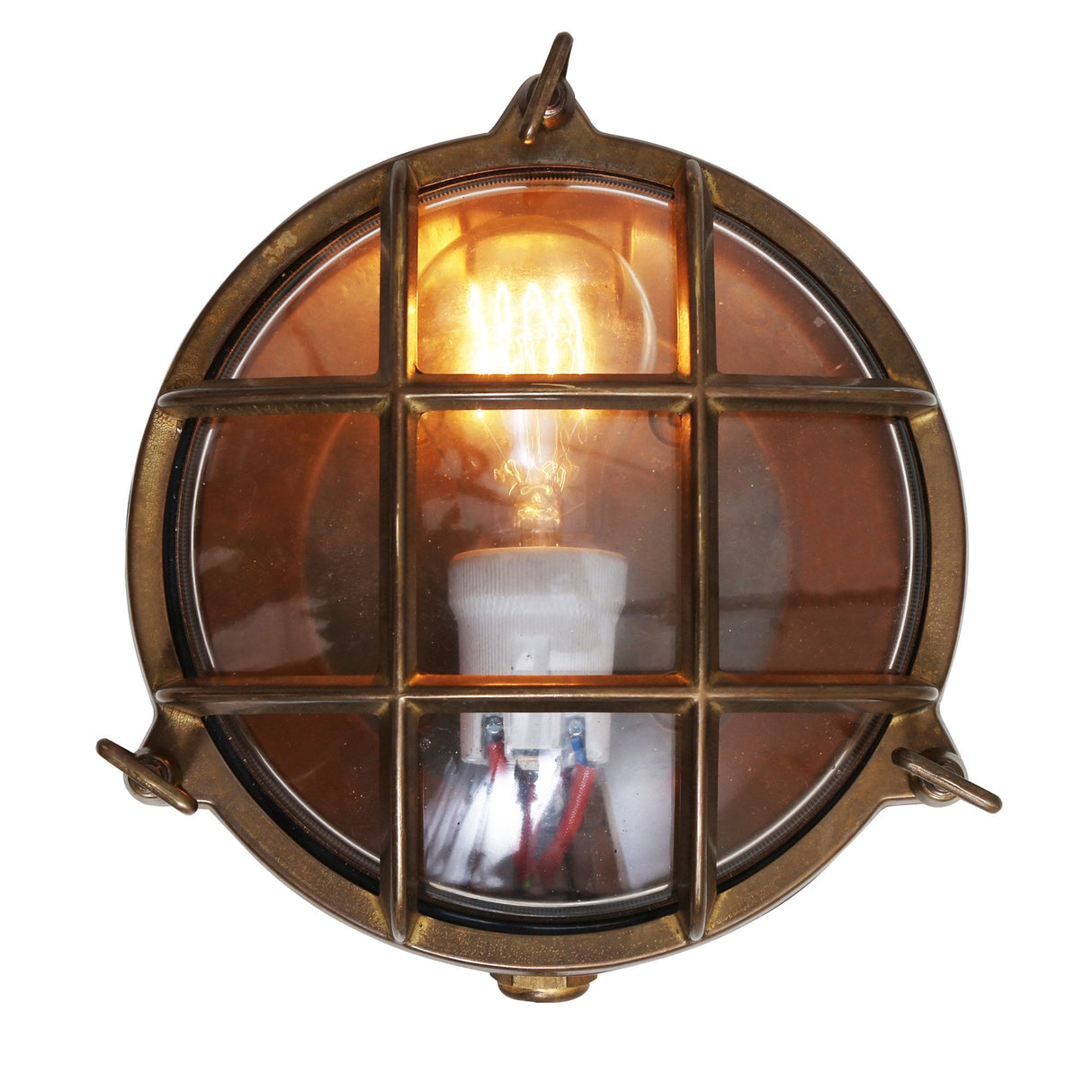 Nautical Round Bulkhead Wall Light in Brass and Glass