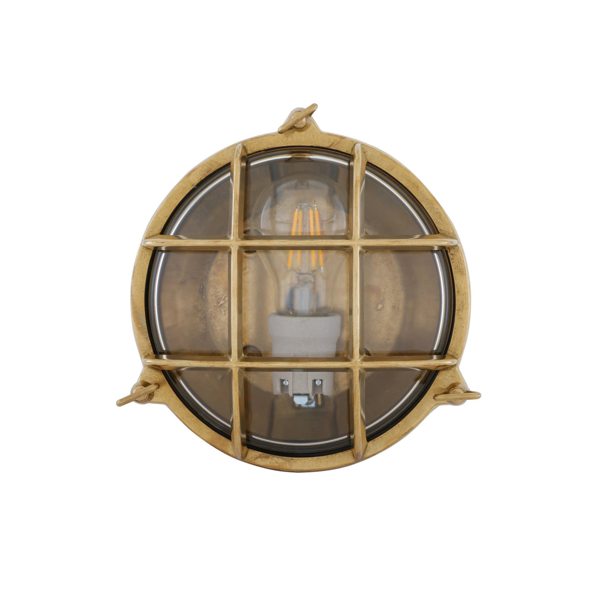 Nautical Round Bulkhead Wall Light in Brass and Glass