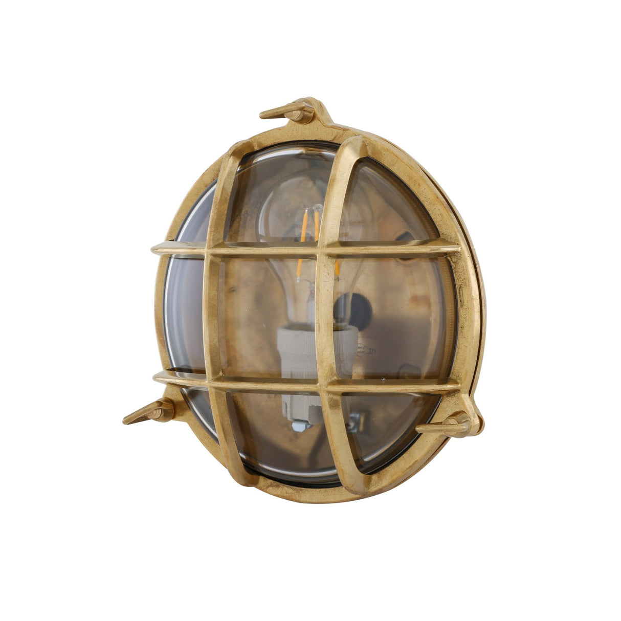 Nautical Round Bulkhead Wall Light in Brass and Glass