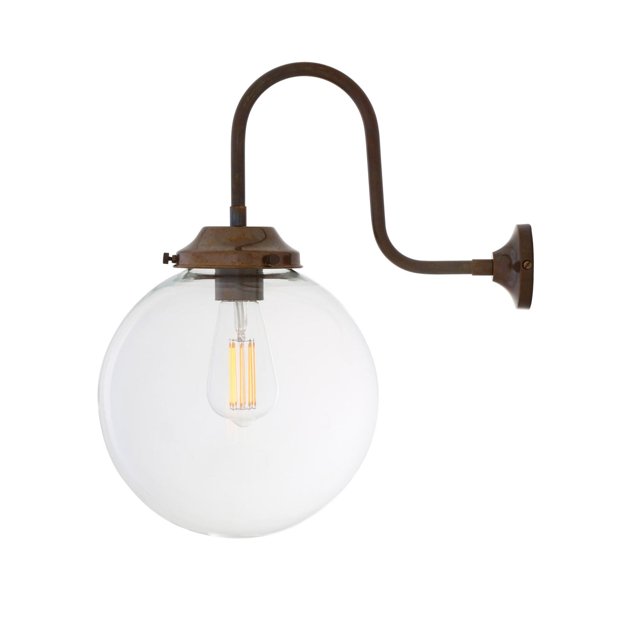 Antique Brass & Clear Glass 25cm Wall Sconce Light