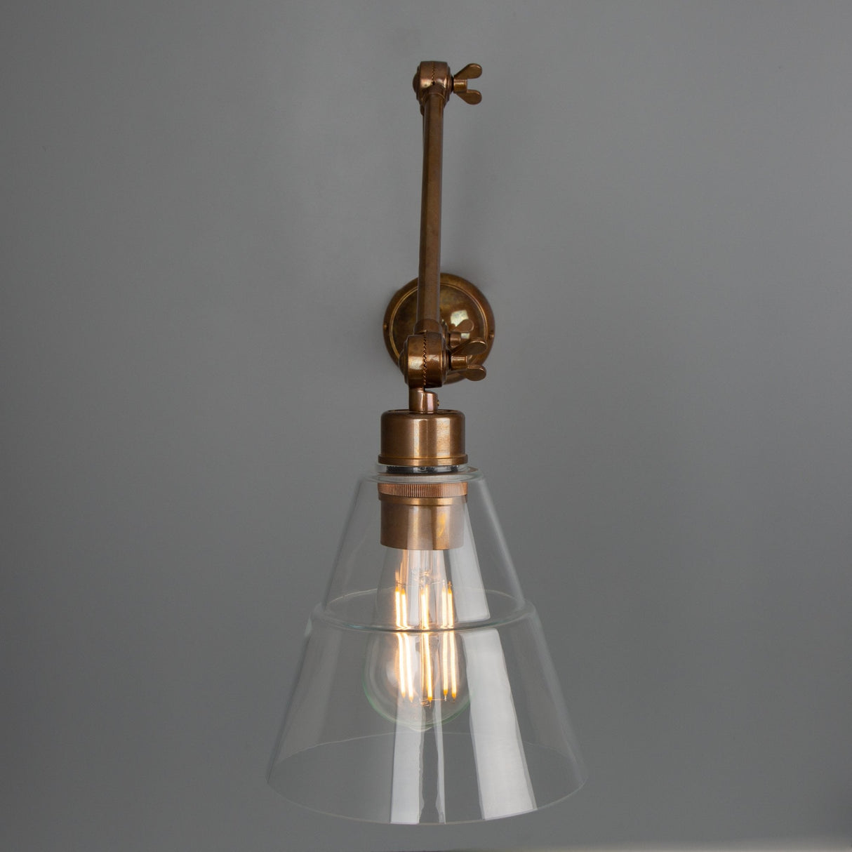 Lyx Art Deco Brass Wall Light with Adjustable Glass Shade