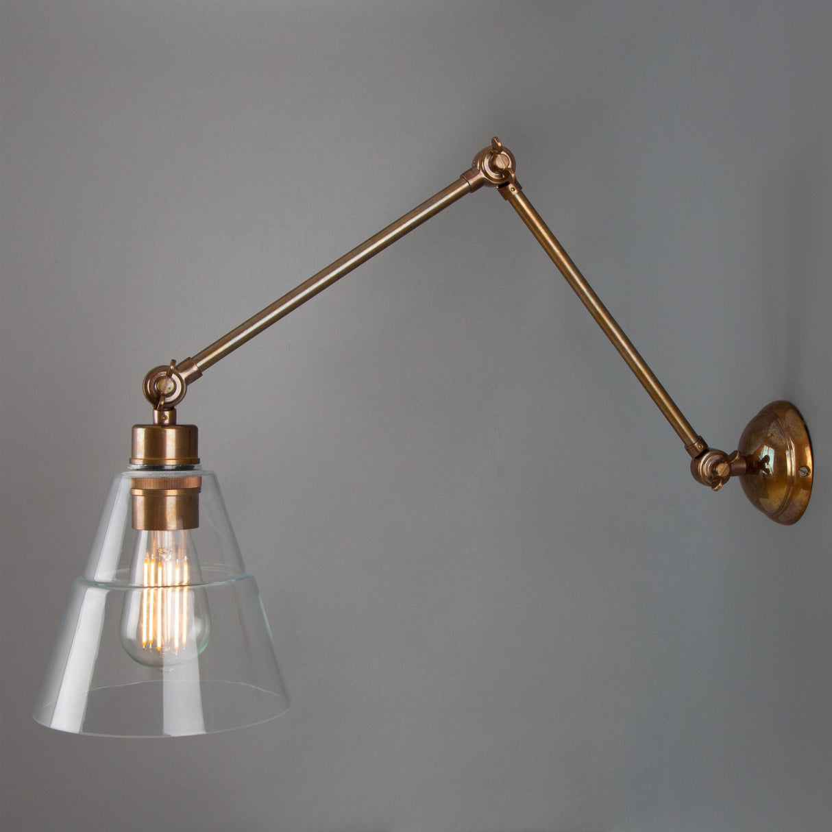 Lyx Art Deco Brass Wall Light with Adjustable Glass Shade