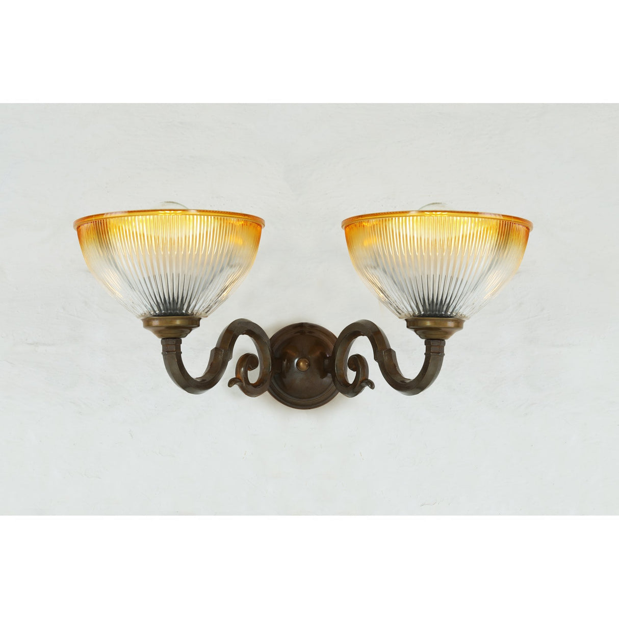 Tawau Antique Brass Double Amber Glass Wall Sconce