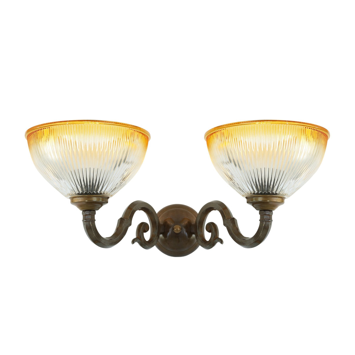 Tawau Antique Brass Double Amber Glass Wall Sconce