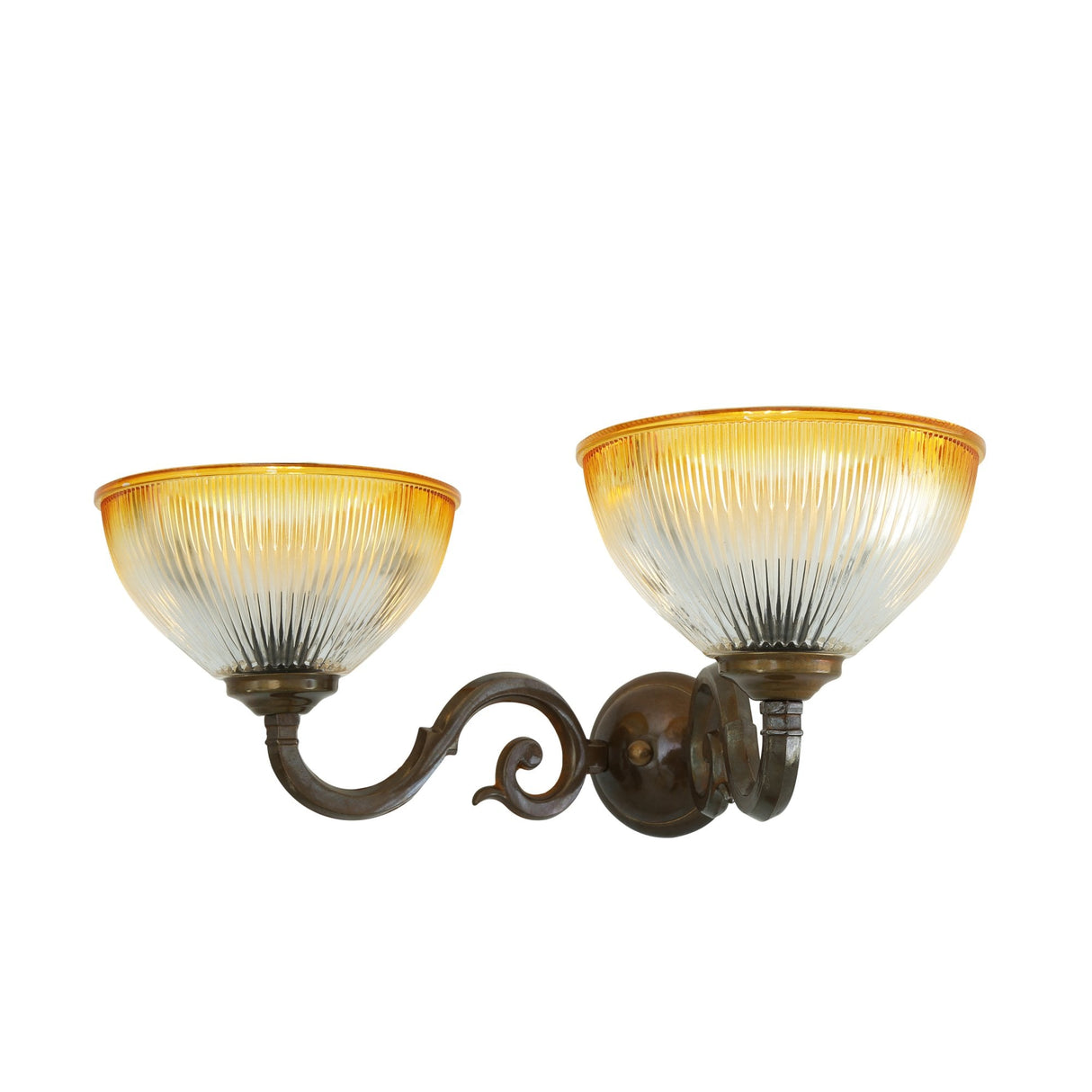 Tawau Antique Brass Double Amber Glass Wall Sconce