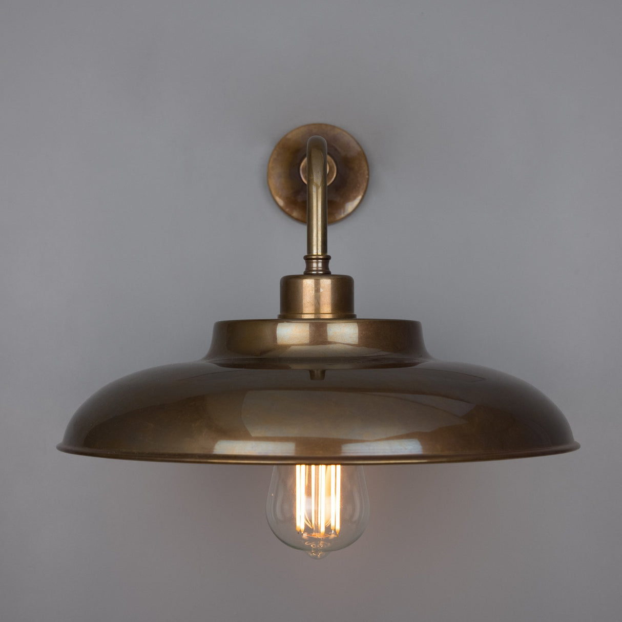 Telal Antique Brass Industrial Wall Light with Factory Shade