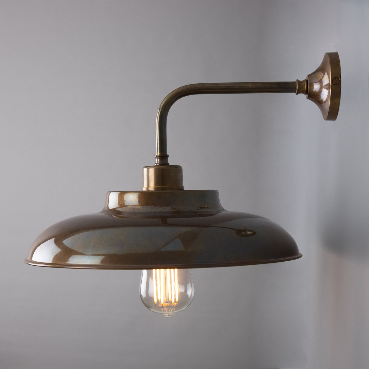 Telal Antique Brass Industrial Wall Light with Factory Shade