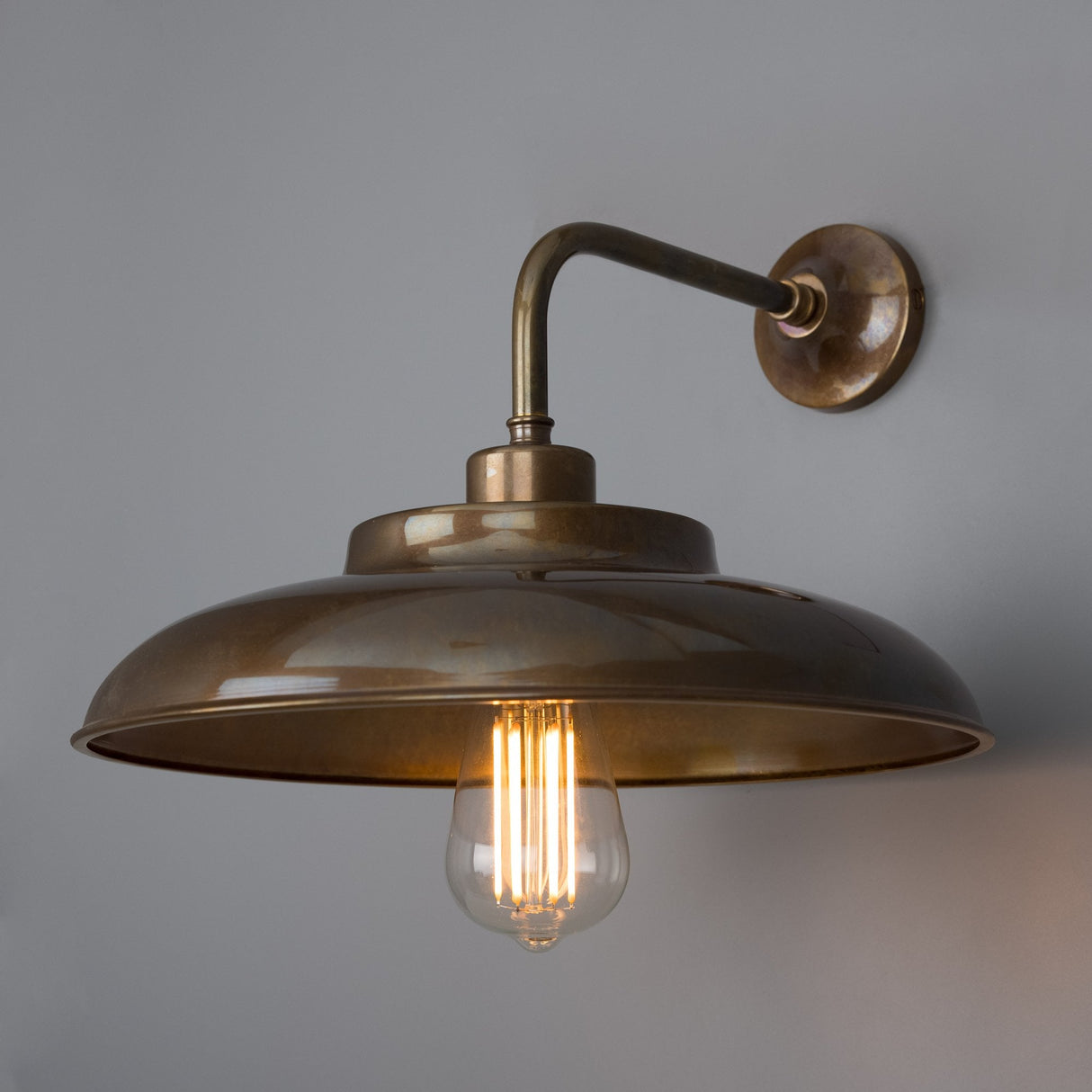 Telal Antique Brass Industrial Wall Light with Factory Shade