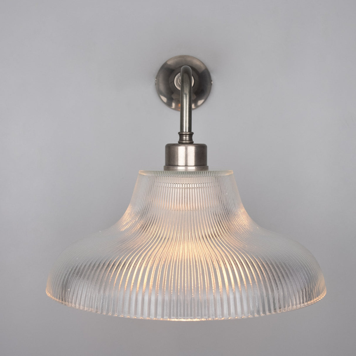 Antique Brass Mono Wall Light with Holophane Shade, 30cm