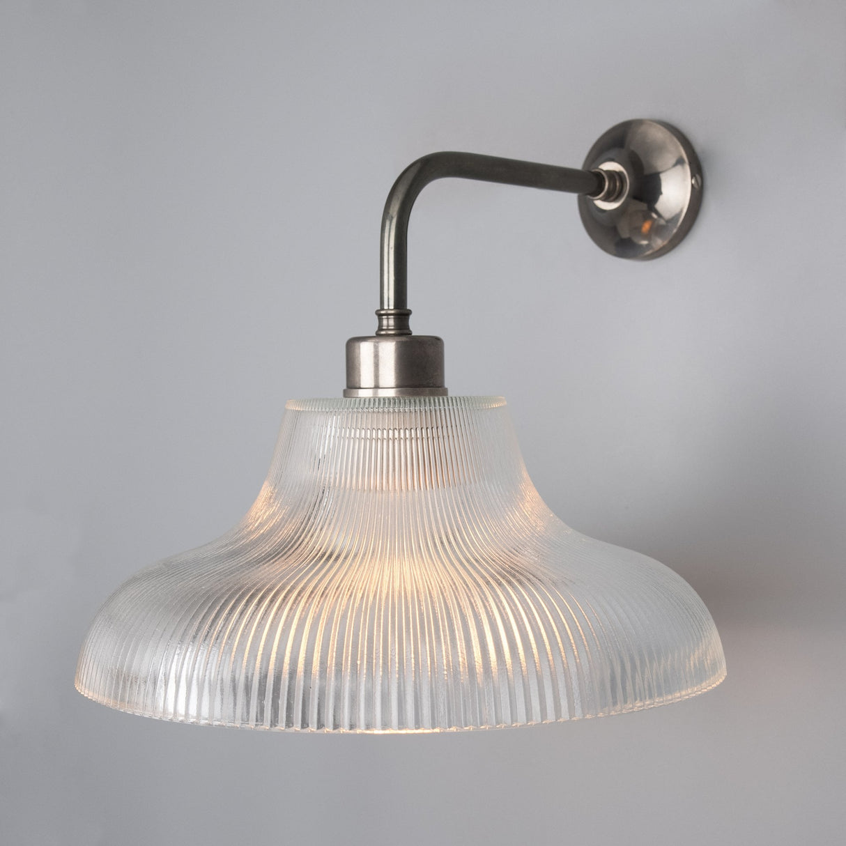 Antique Brass Mono Wall Light with Holophane Shade, 30cm