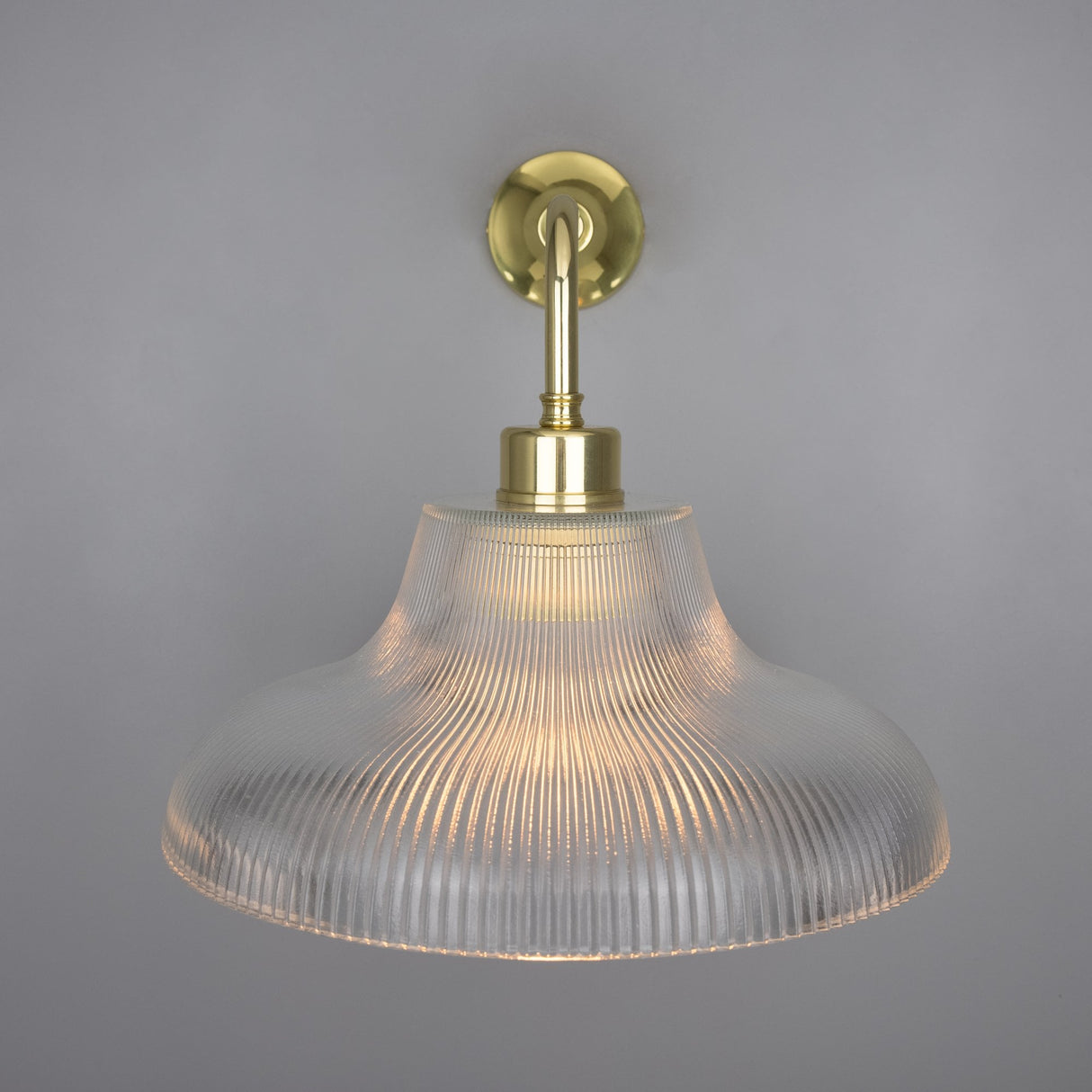 Antique Brass Mono Wall Light with Holophane Shade, 30cm