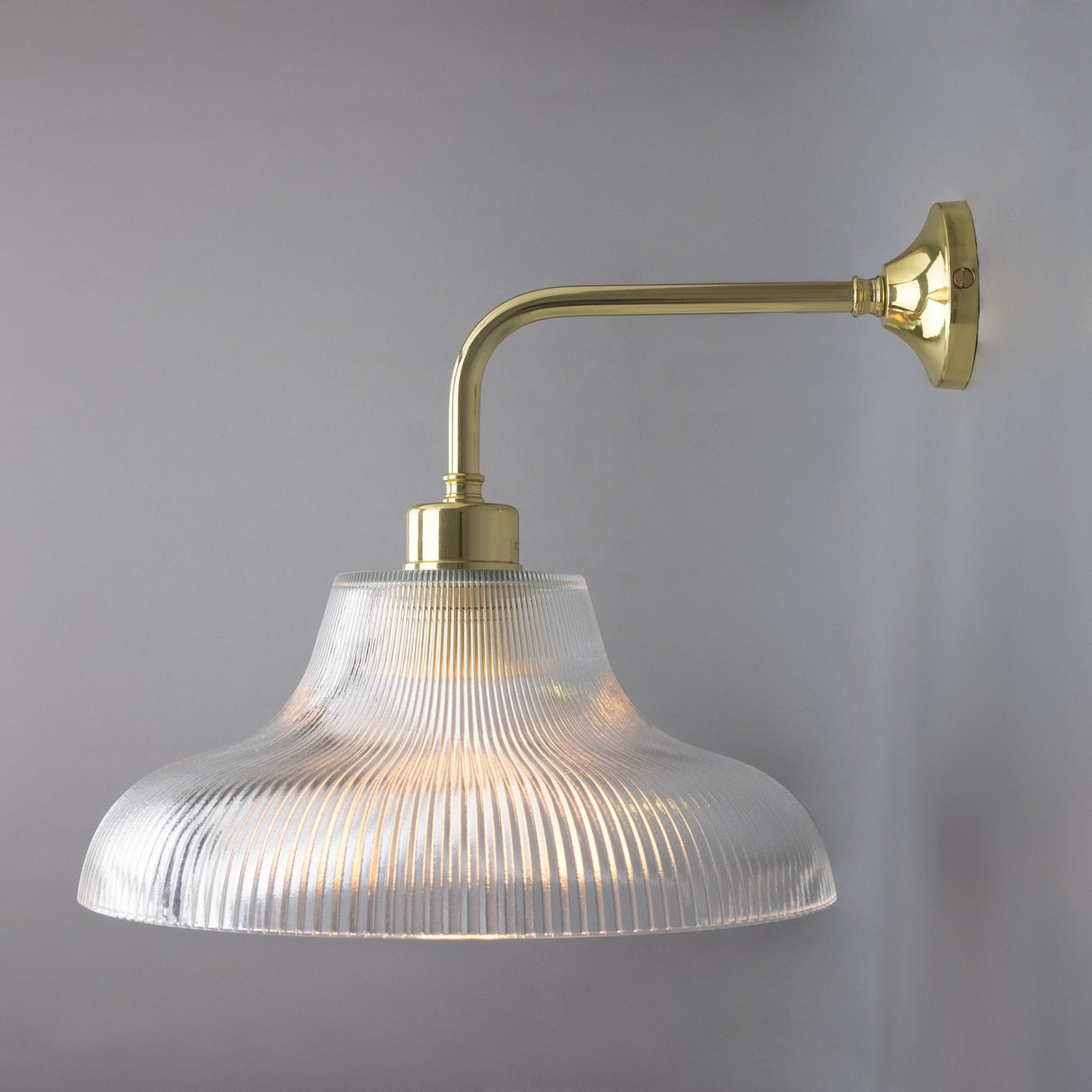 Antique Brass Mono Wall Light with Holophane Shade, 30cm