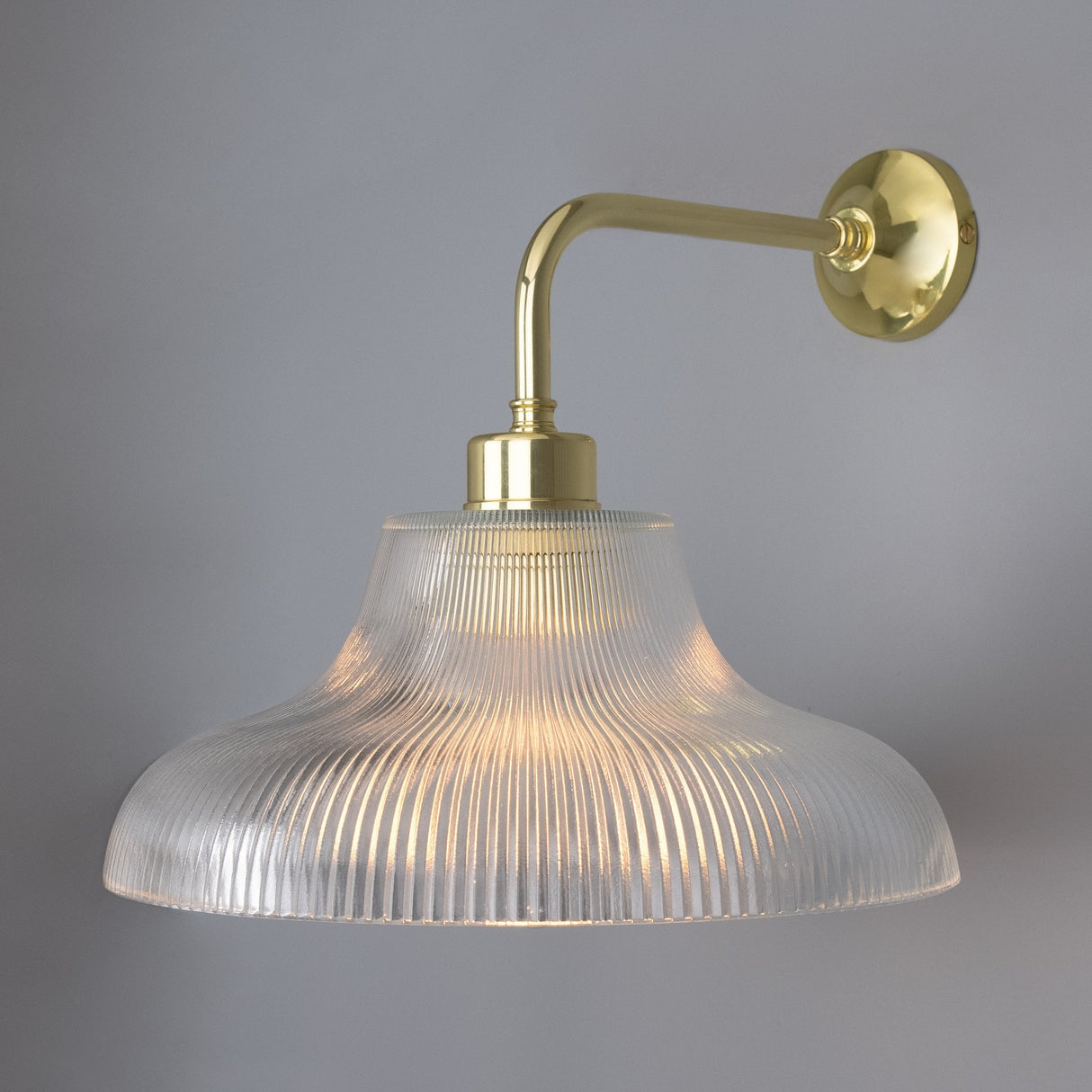 Antique Brass Mono Wall Light with Holophane Shade, 30cm