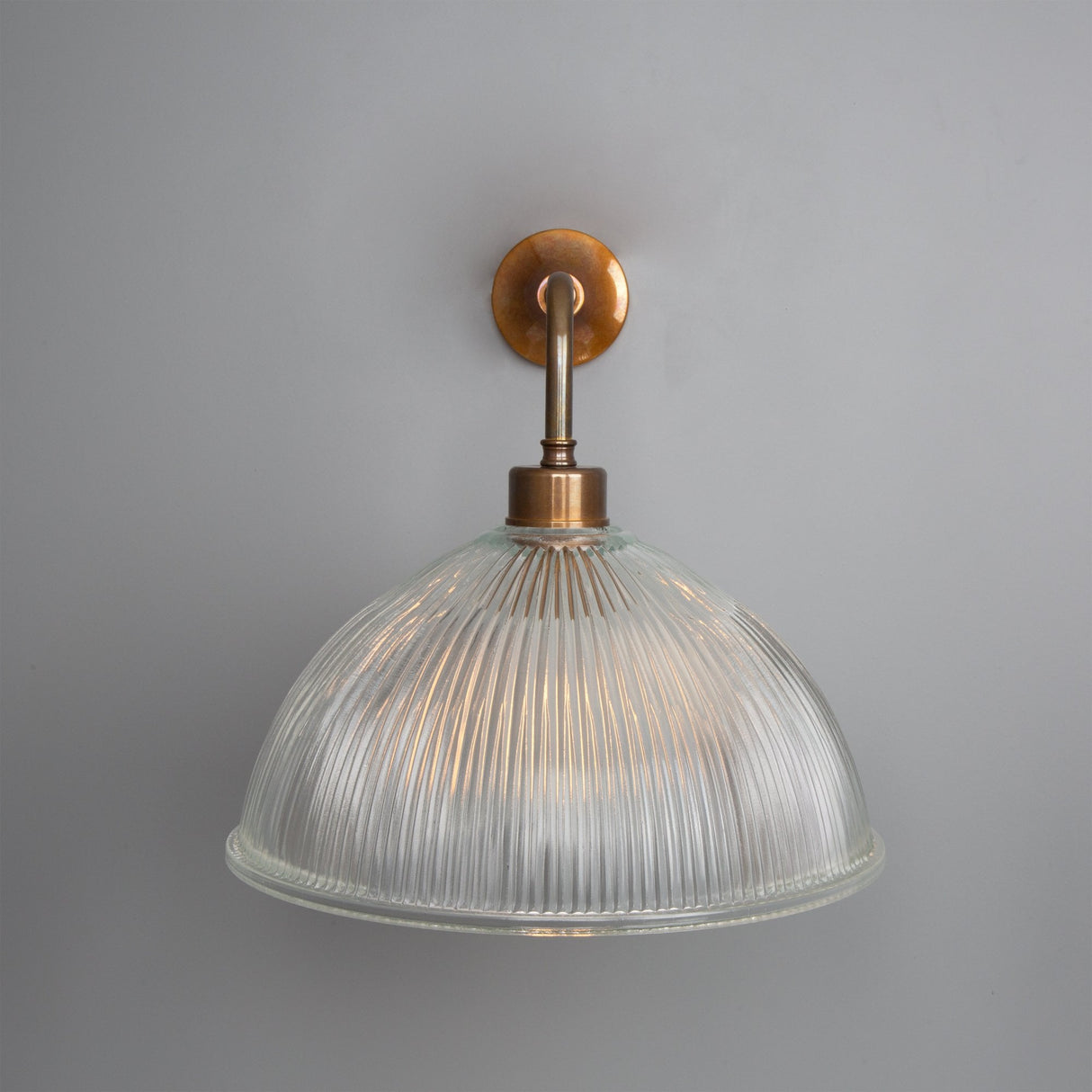 Vintage Brass Wall Light with Prismatic Glass Shade