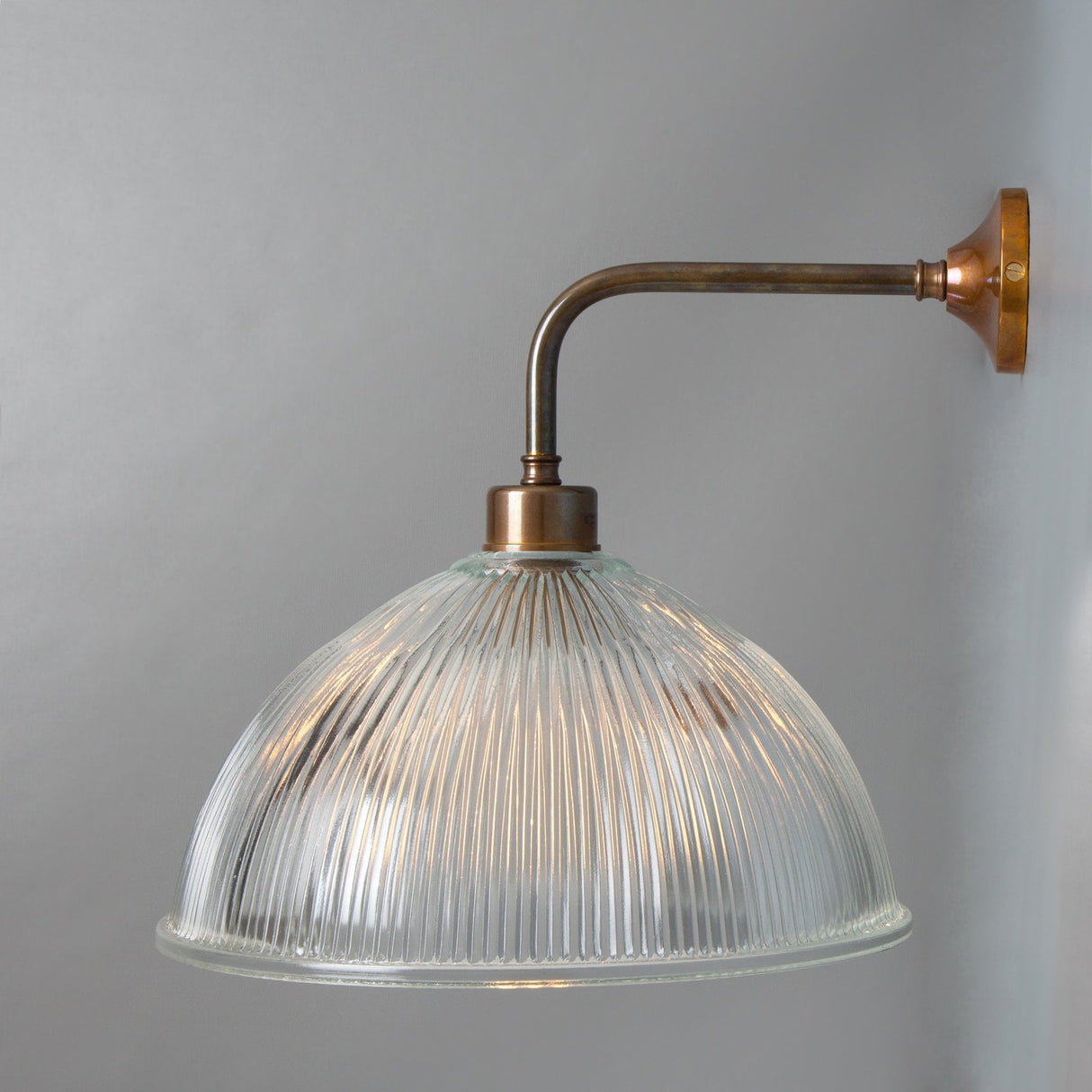 Vintage Brass Wall Light with Prismatic Glass Shade