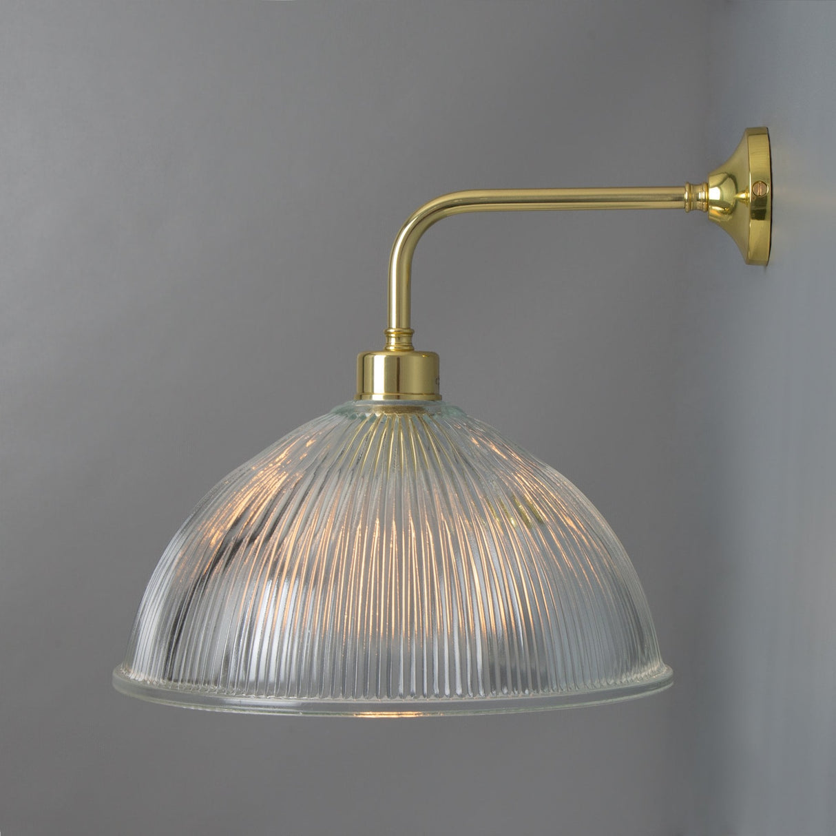 Vintage Brass Wall Light with Prismatic Glass Shade