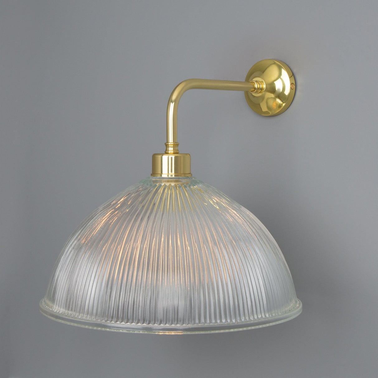 Vintage Brass Wall Light with Prismatic Glass Shade