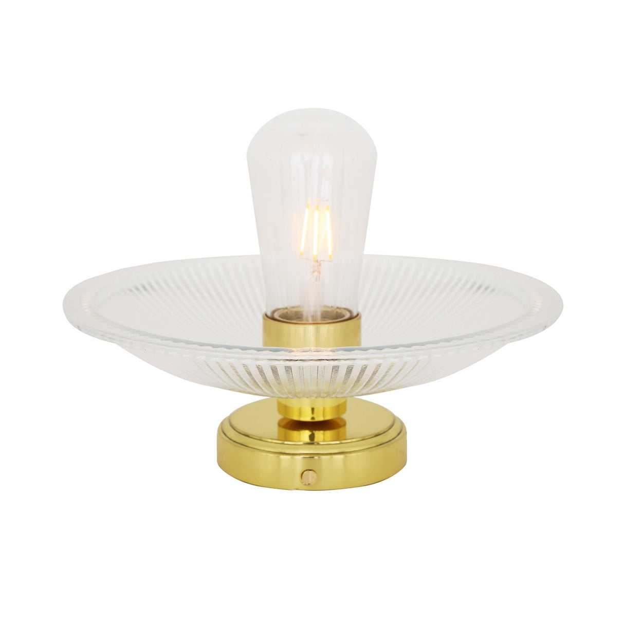Antique Brass Gal Ceiling Light with Holophane Glass Shade