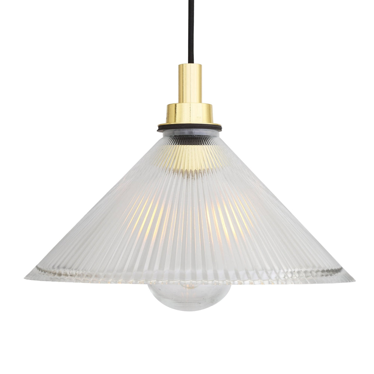 Antique Brass Beck Pendant Light with Clear Holophane Glass Shade