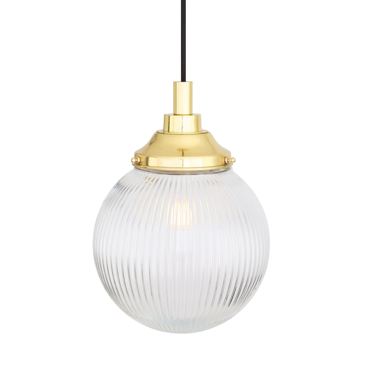 Vintage Brass Globe Pendant Light with Holophane Shade