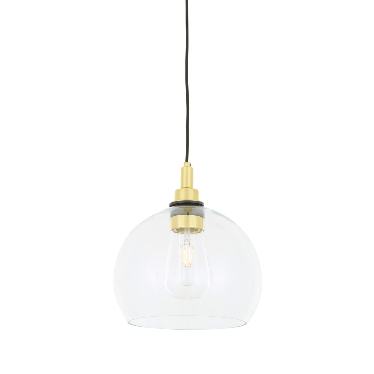 Leith Globe Pendant Light in Antique Brass with Clear Glass Shade