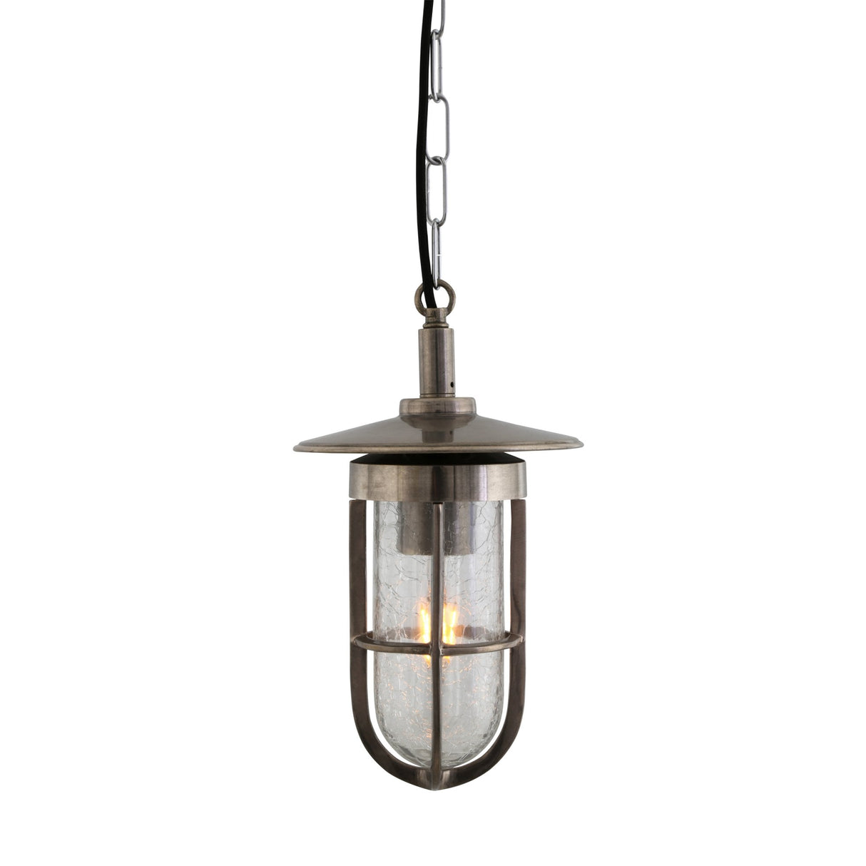 Antique Brass Nautical Pendant Light with Glass Cage