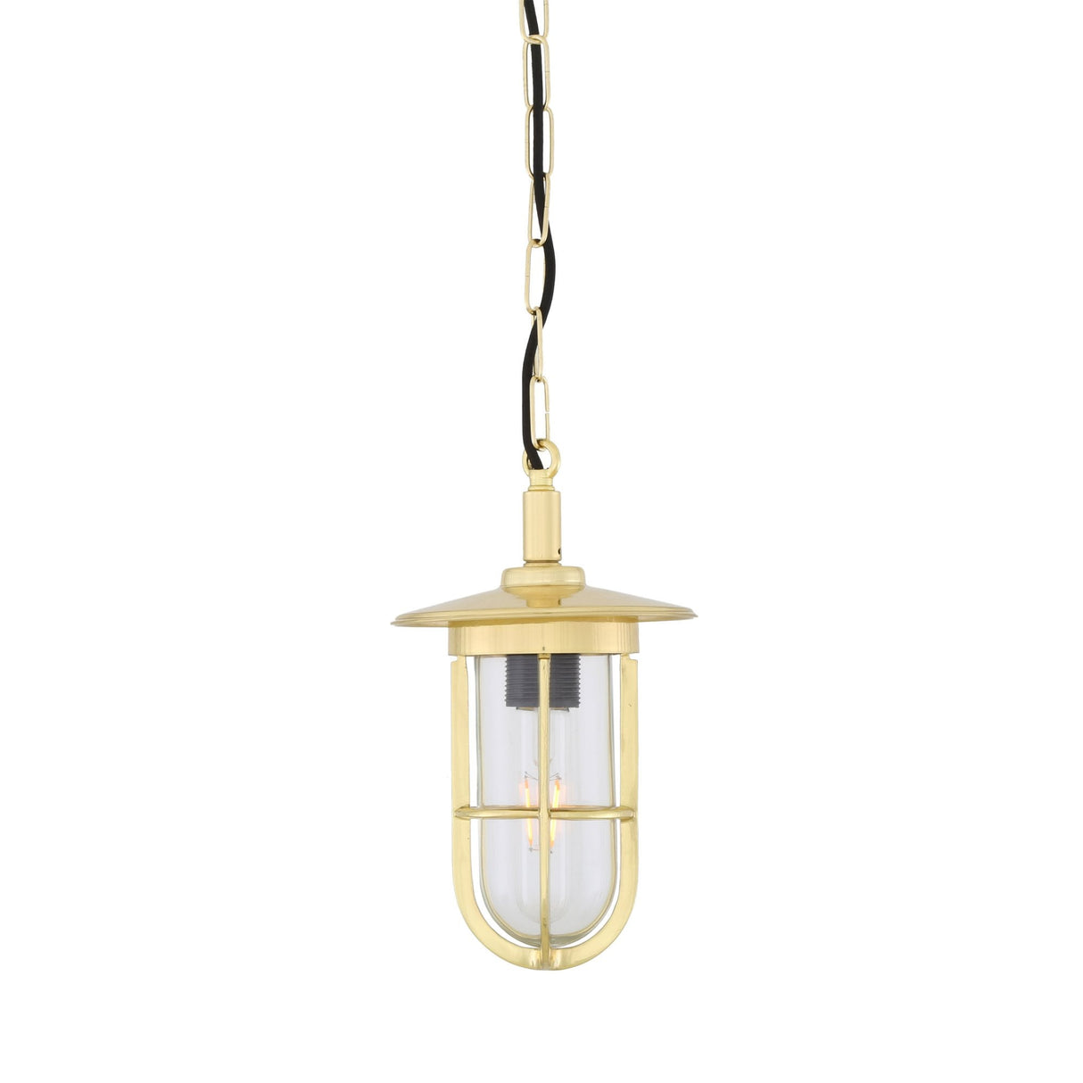 Antique Brass Nautical Pendant Light with Glass Cage